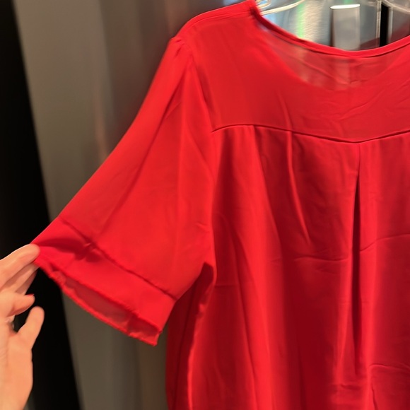 Coquette lolita RED chiffon SHEER blouse short flutter sleeves gem BOW TIE shirt - Picture 13 of 16